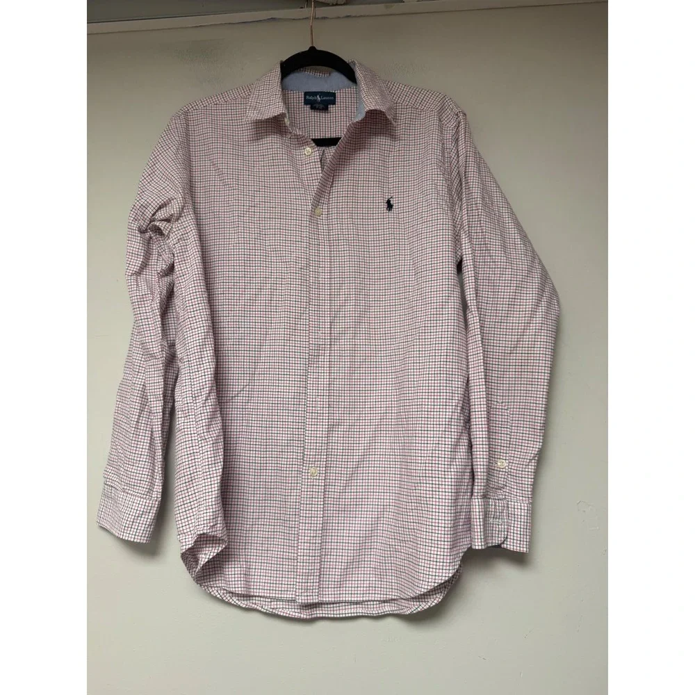 Ralph Lauren Button Down Boys XL 18-20 Red White Plaid Excellent Long Sleeve